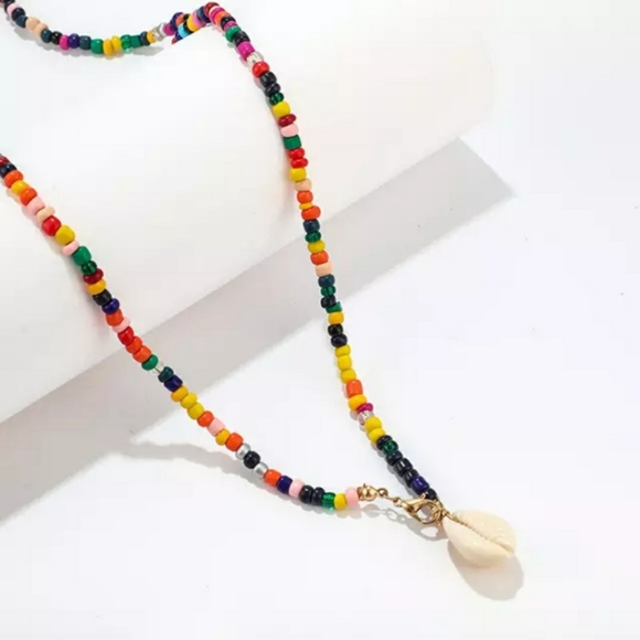 Rainbow Cowrie Bead Bohemian Shell Necklace - Picture 4 of 5